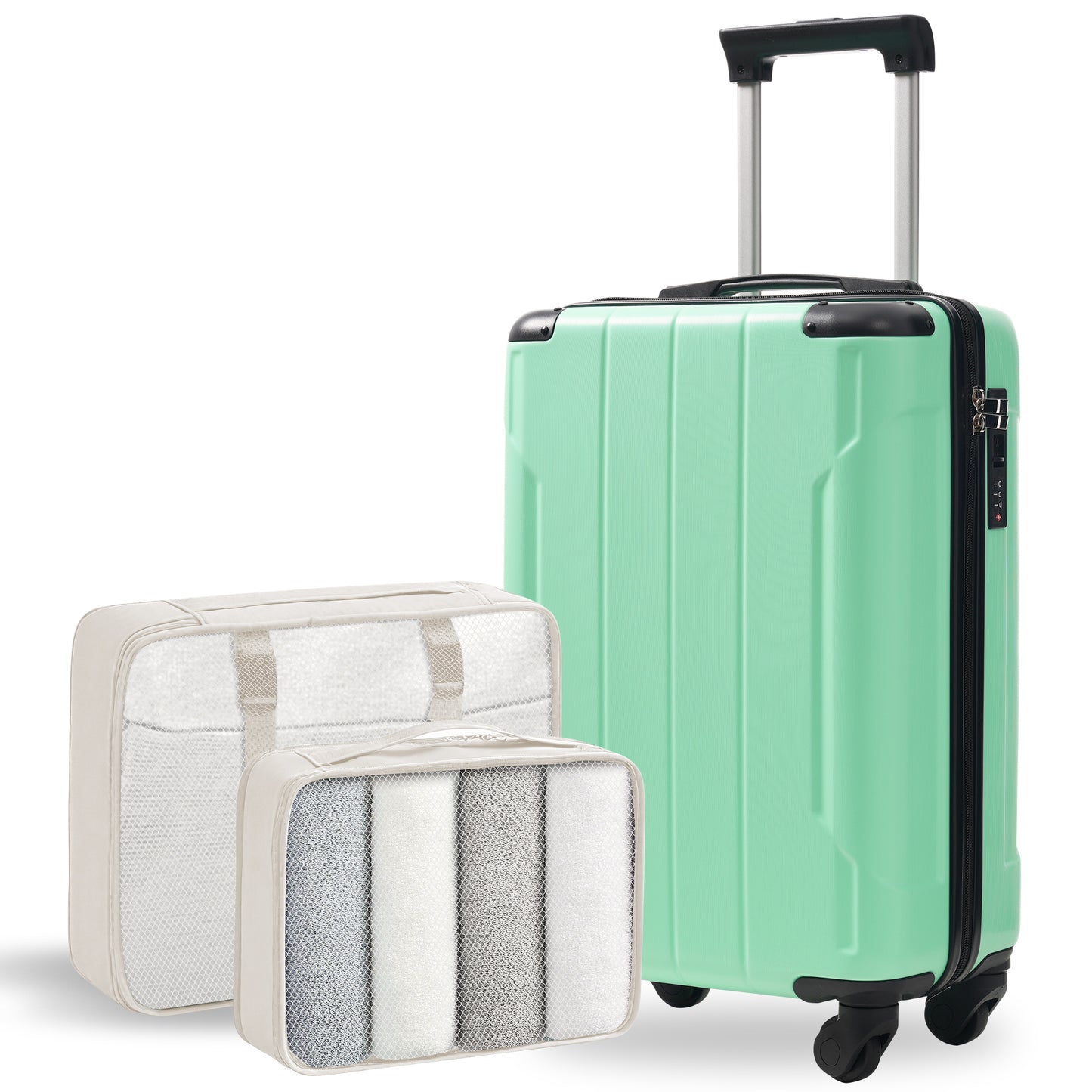 20-Inch Hardshell Carry-On Luggage, Lightweight Durable ABS Suitcase With Spinner Wheels, Built-in TSA Lock, 2 Packing Cubes, Creamy Green