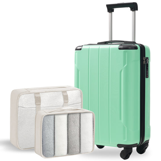 20-Inch Hardshell Carry-On Luggage, Lightweight Durable ABS Suitcase With Spinner Wheels, Built-in TSA Lock, 2 Packing Cubes, Creamy Green