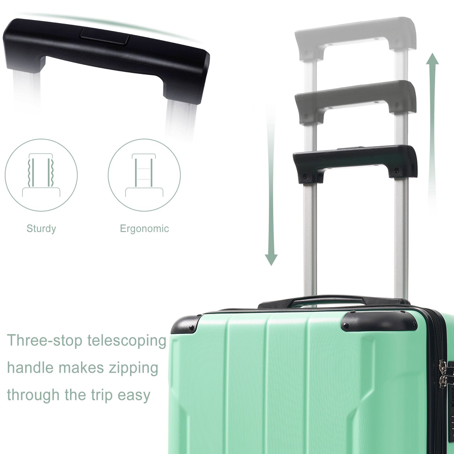 20-Inch Hardshell Carry-On Luggage, Lightweight Durable ABS Suitcase With Spinner Wheels, Built-in TSA Lock, 2 Packing Cubes, Creamy Green