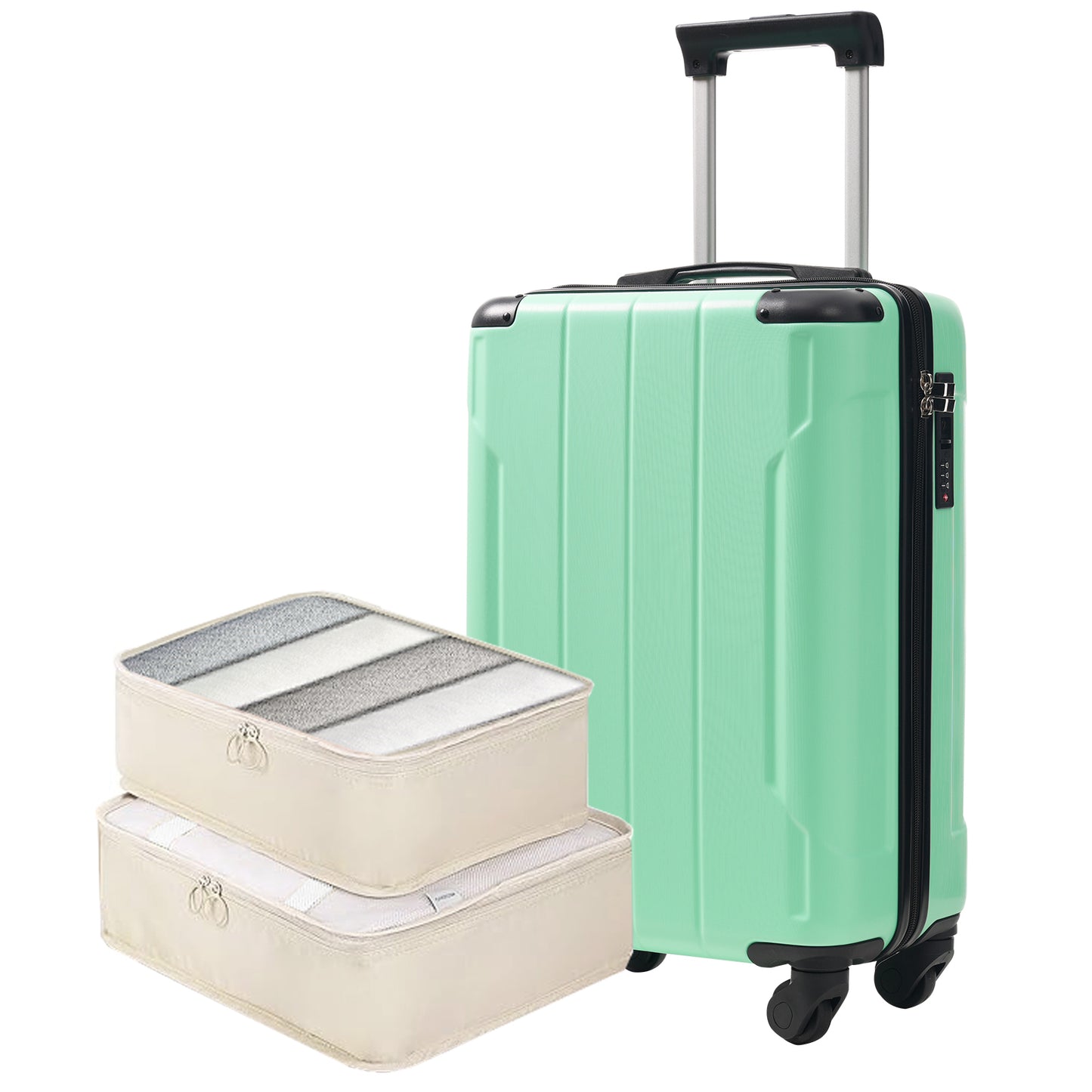 20-Inch Hardshell Carry-On Luggage, Lightweight Durable ABS Suitcase With Spinner Wheels, Built-in TSA Lock, 2 Packing Cubes, Creamy Green